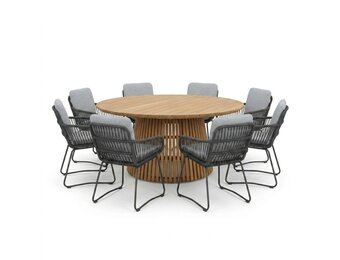 Palau/Harper Stone Grey dining tuinset | 8 personen | teakhout + touw | 180cm