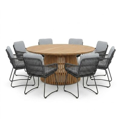 Palau/Harper Stone Grey dining tuinset | 8 personen | teakhout + touw | 180cm
