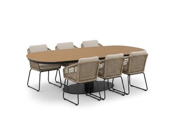 Panama antraciet/Tulum Sahara Dust dining tuinset | 6 personen | polywood + touw | 260cm