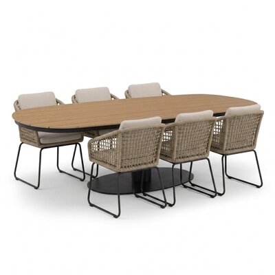 Panama antraciet/Tulum Sahara Dust dining tuinset | 6 personen | polywood + touw | 260cm