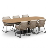 Panama antraciet/Portofino Sahara Dust dining tuinset | 6 personen | polywood + touw | 260cm