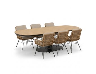 Panama antraciet/Carlos taupe dining tuinset | 6 personen | polywood + wicker | 260cm