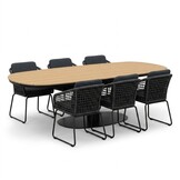 Panama antraciet/Tulum Lava Grey dining tuinset | 6 personen | polywood + touw | 260cm