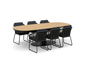 Panama antraciet/Tulum Lava Grey dining tuinset | 6 personen | polywood + touw | 260cm
