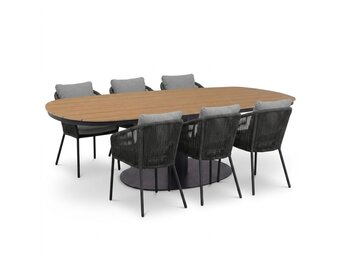Panama antraciet/Lexis Stone Grey dining tuinset | 6 personen | polywood + touw | 260cm