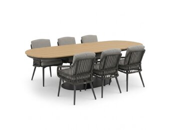 Panama antraciet/Alicante antraciet dining tuinset | 6 personen | polywood + wicker | 260cm