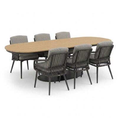 Panama antraciet/Alicante antraciet dining tuinset | 6 personen | polywood + wicker | 260cm