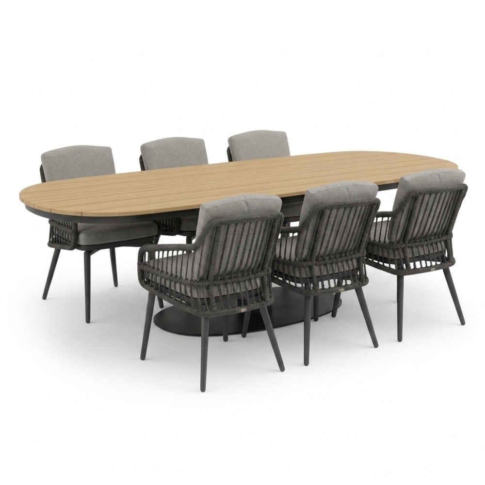 Panama antraciet/Alicante antraciet dining tuinset | 6 personen | polywood + wicker | 260cm