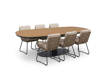 Panama antraciet/Harper Sahara Dust dining tuinset | 6 personen | polywood + touw | 260cm