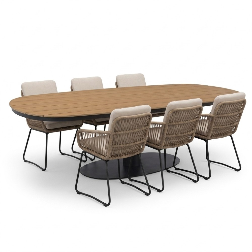 Panama antraciet/Harper Sahara Dust dining tuinset | 6 personen | polywood + touw | 260cm