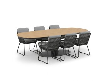 Panama antraciet/Harper Stone Grey dining tuinset | 6 personen | polywood + touw | 260cm