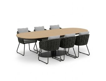 Panama antraciet/Flora Stone Grey dining tuinset | 6 personen | polywood + touw | 260cm