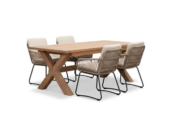 Riga/Harper Sahara Dust dining tuinset | 4 personen | teakhout + touw | 200cm