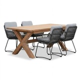 Riga/Harper Stone Grey dining tuinset | 4 personen | teakhout + touw | 200cm