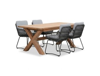 Riga/Harper Stone Grey dining tuinset | 4 personen | teakhout + touw | 200cm