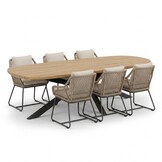 Salo/Portofino Sahara Dust dining tuinset | 6 personen | hardhout + touw | 240cm Deens