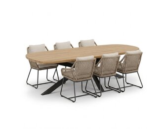 Salo/Portofino Sahara Dust dining tuinset | 6 personen | hardhout + touw | 240cm Deens