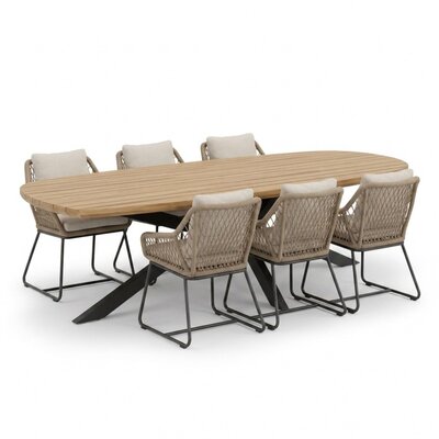 Salo/Portofino Sahara Dust dining tuinset | 6 personen | hardhout + touw | 240cm Deens