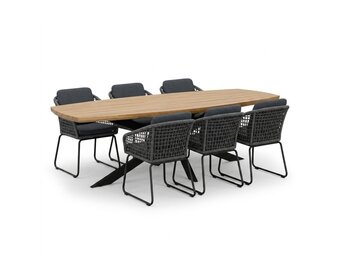 Salo/Tulum Lava Grey dining tuinset | 6 personen | hardhout + touw | 240cm Deens
