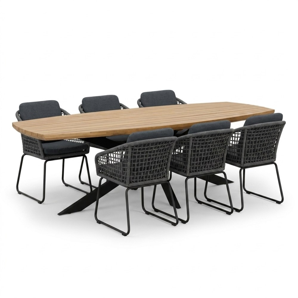 Salo/Tulum Lava Grey dining tuinset | 6 personen | hardhout + touw | 240cm Deens