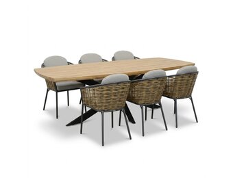 Salo/Lucca dining tuinset | 6 personen | hardhout + wicker | 240cm Deens