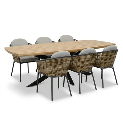 Salo/Lucca dining tuinset | 6 personen | hardhout + wicker | 240cm Deens