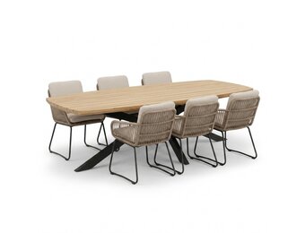 Salo/Harper Sahara Dust dining tuinset | 6 personen | hardhout + touw | 240cm Deens