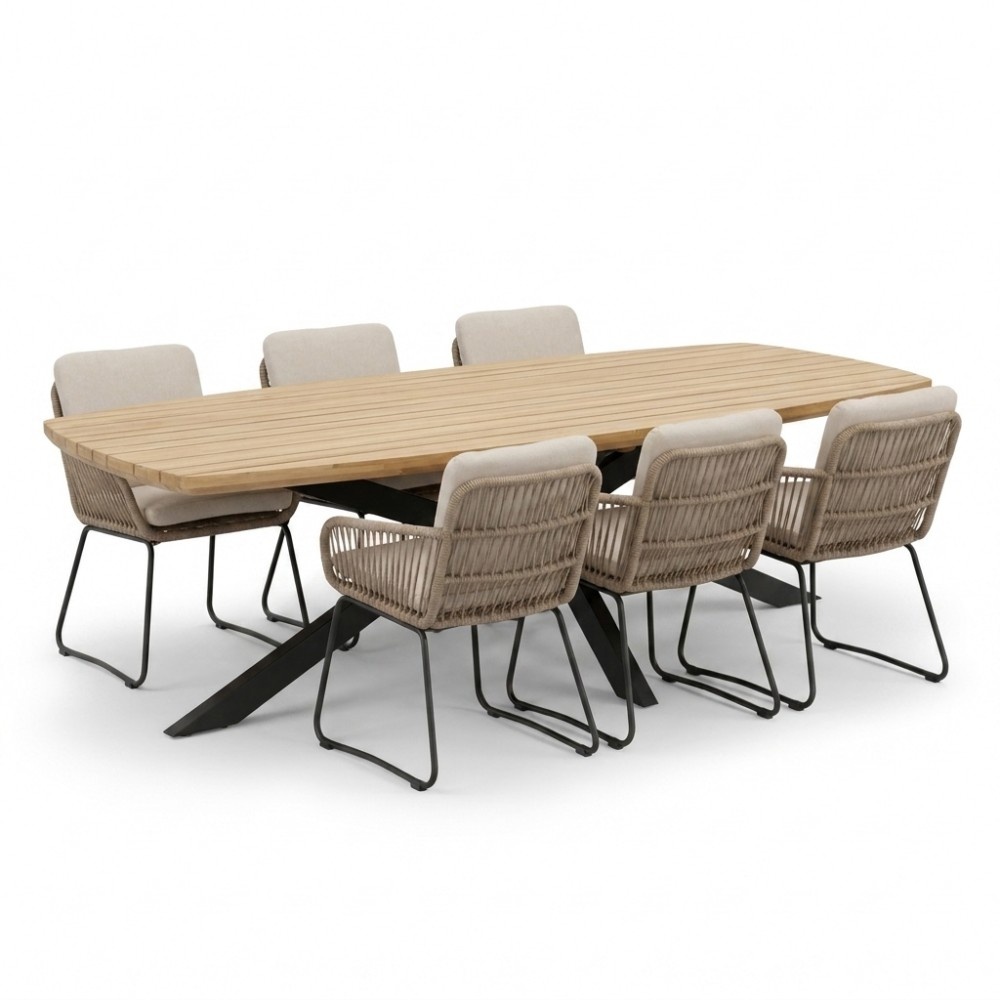 Salo/Harper Sahara Dust dining tuinset | 6 personen | hardhout + touw | 240cm Deens