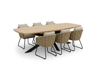 Salo/Flora Sahara Dust dining tuinset | 6 personen | hardhout + touw | 240cm Deens