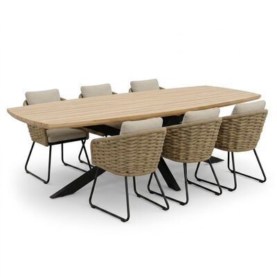 Salo/Flora Sahara Dust dining tuinset | 6 personen | hardhout + touw | 240cm Deens