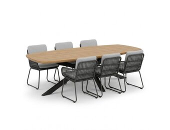 Salo/Harper Stone Grey dining tuinset | 6 personen | hardhout + touw | 240cm Deens