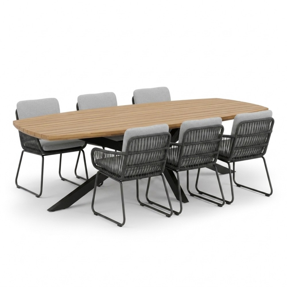 Salo/Harper Stone Grey dining tuinset | 6 personen | hardhout + touw | 240cm Deens