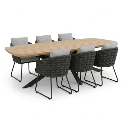 Salo/Flora Stone Grey dining tuinset | 6 personen | hardhout + touw | 240cm Deens