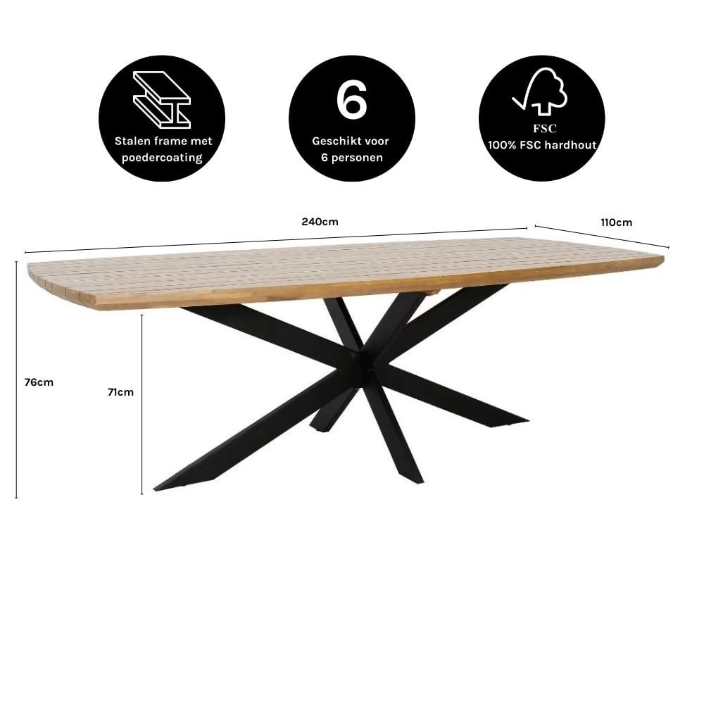 Salo/Flora Stone Grey dining tuinset | 6 personen | hardhout + touw | 240cm Deens