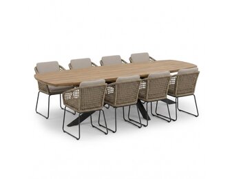 Salo/Tulum Sahara Dust dining tuinset | 8 personen | hardhout + touw | 280cm Deens