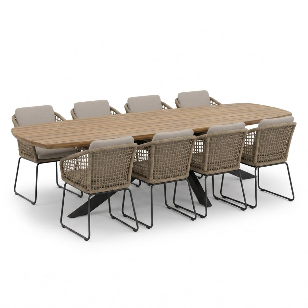 Salo/Tulum Sahara Dust dining tuinset | 8 personen | hardhout + touw | 280cm Deens