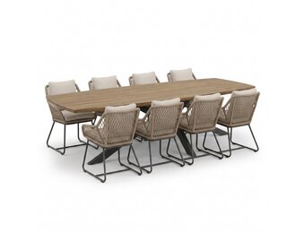 Salo/Portofino Sahara Dust dining tuinset | 8 personen | hardhout + touw | 280cm Deens
