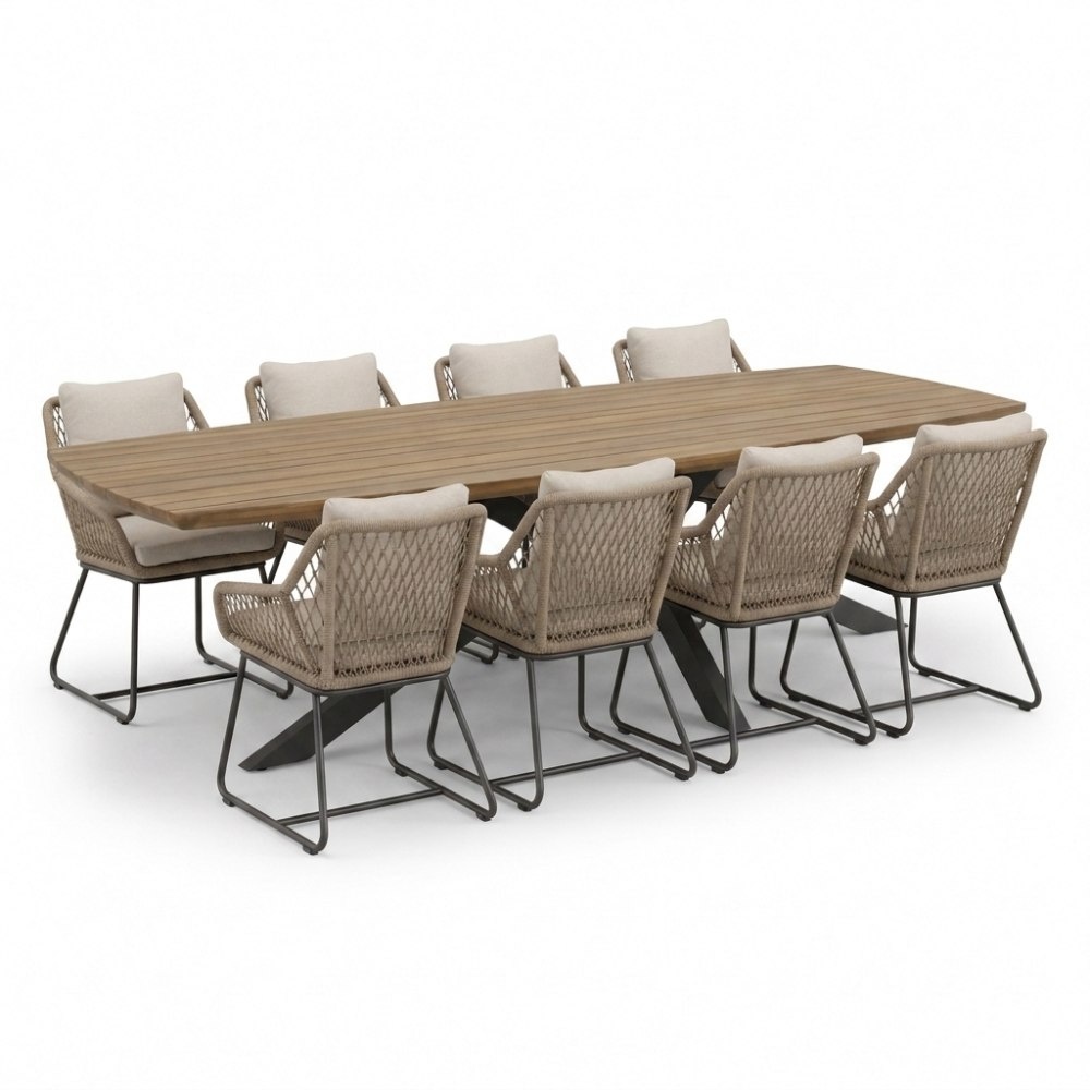 Salo/Portofino Sahara Dust dining tuinset | 8 personen | hardhout + touw | 280cm Deens