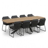 Salo/Tulum Lava Grey dining tuinset | 8 personen | hardhout + touw | 280cm Deens