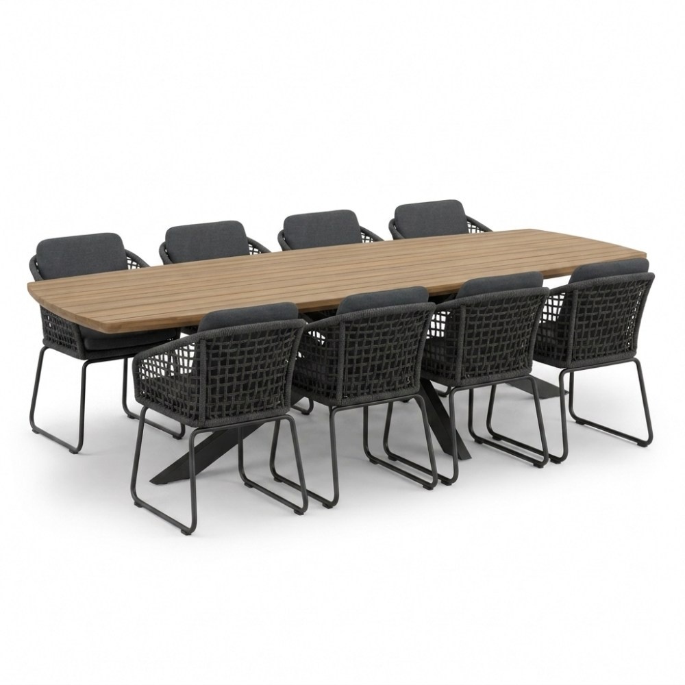 Salo/Tulum Lava Grey dining tuinset | 8 personen | hardhout + touw | 280cm Deens