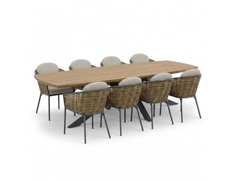 Salo/Lucca dining tuinset | 8 personen | hardhout + wicker | 280cm Deens