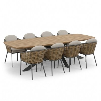 Salo/Lucca dining tuinset | 8 personen | hardhout + wicker | 280cm Deens