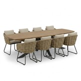 Salo/Flora Sahara Dust dining tuinset | 8 personen | hardhout + touw | 280cm Deens