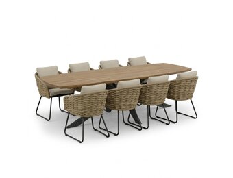Salo/Flora Sahara Dust dining tuinset | 8 personen | hardhout + touw | 280cm Deens