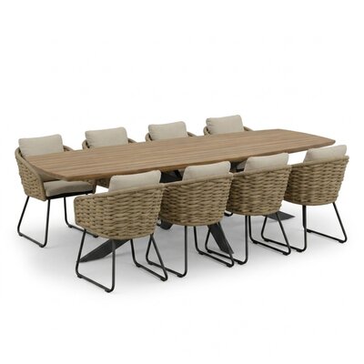 Salo/Flora Sahara Dust dining tuinset | 8 personen | hardhout + touw | 280cm Deens