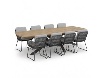 Salo/Harper Stone Grey dining tuinset | 8 personen | hardhout + touw | 280cm Deens