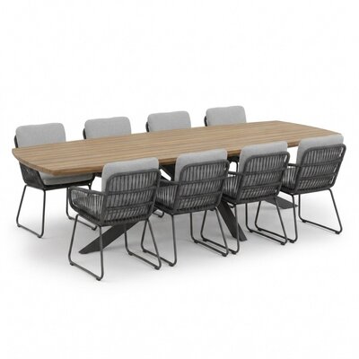 Salo/Harper Stone Grey dining tuinset | 8 personen | hardhout + touw | 280cm Deens