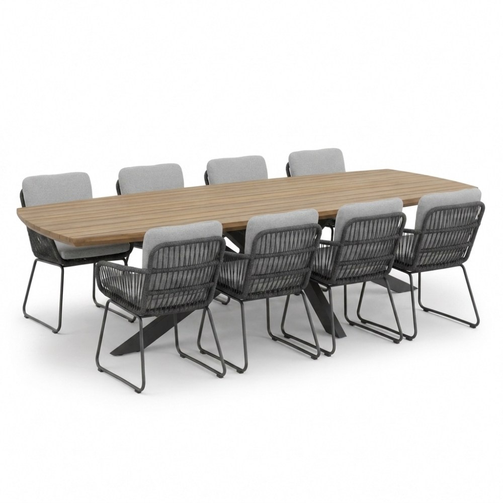 Salo/Harper Stone Grey dining tuinset | 8 personen | hardhout + touw | 280cm Deens