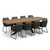 Salo/Flora Stone Grey dining tuinset | 8 personen | hardhout + touw | 280cm Deens