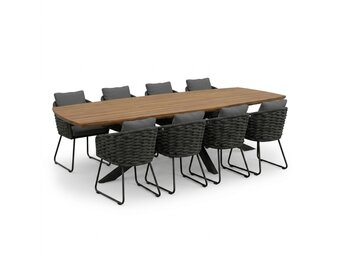 Salo/Flora Stone Grey dining tuinset | 8 personen | hardhout + touw | 280cm Deens